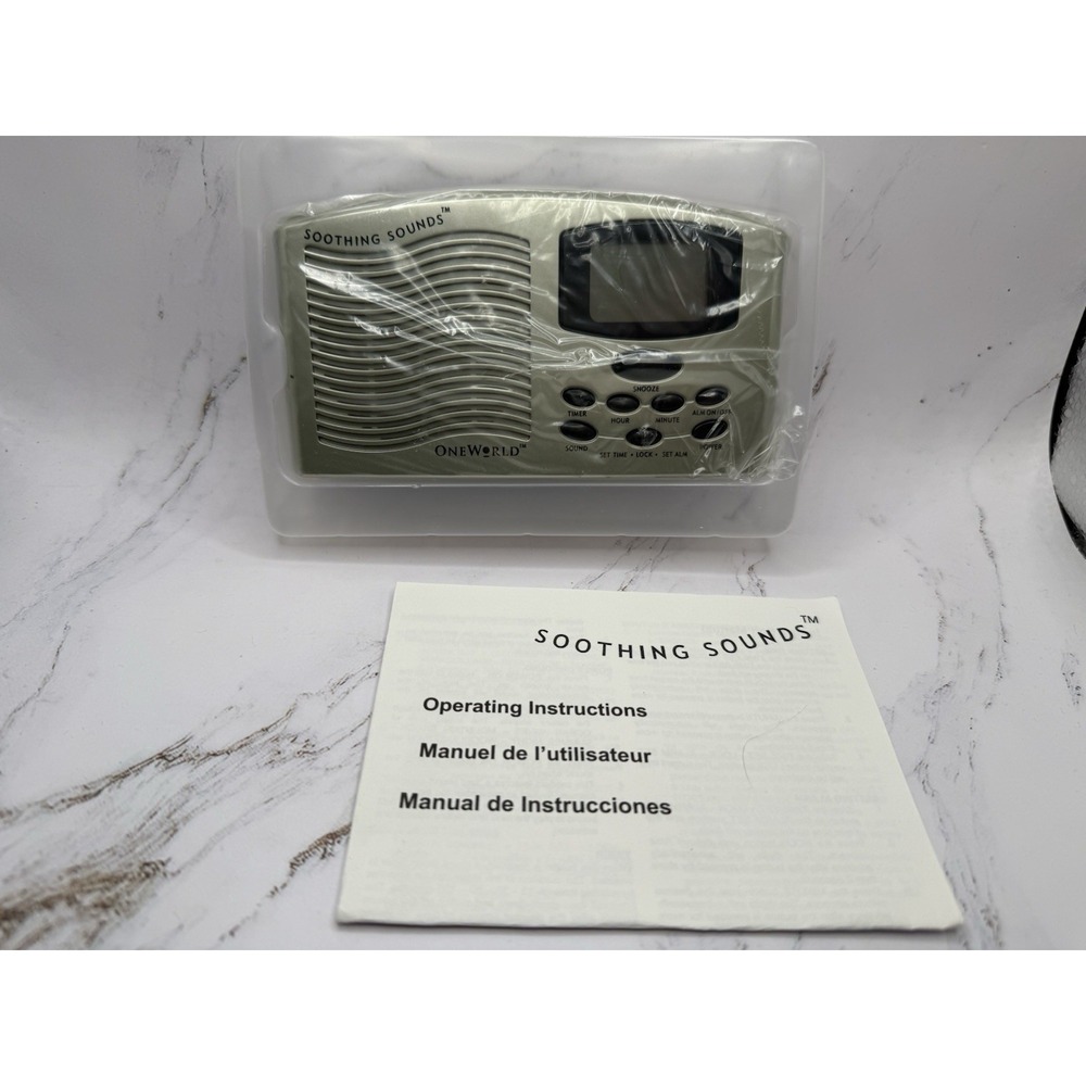New One World Soothing Sounds Machine Travel Alarm Clock 4 Sound Options